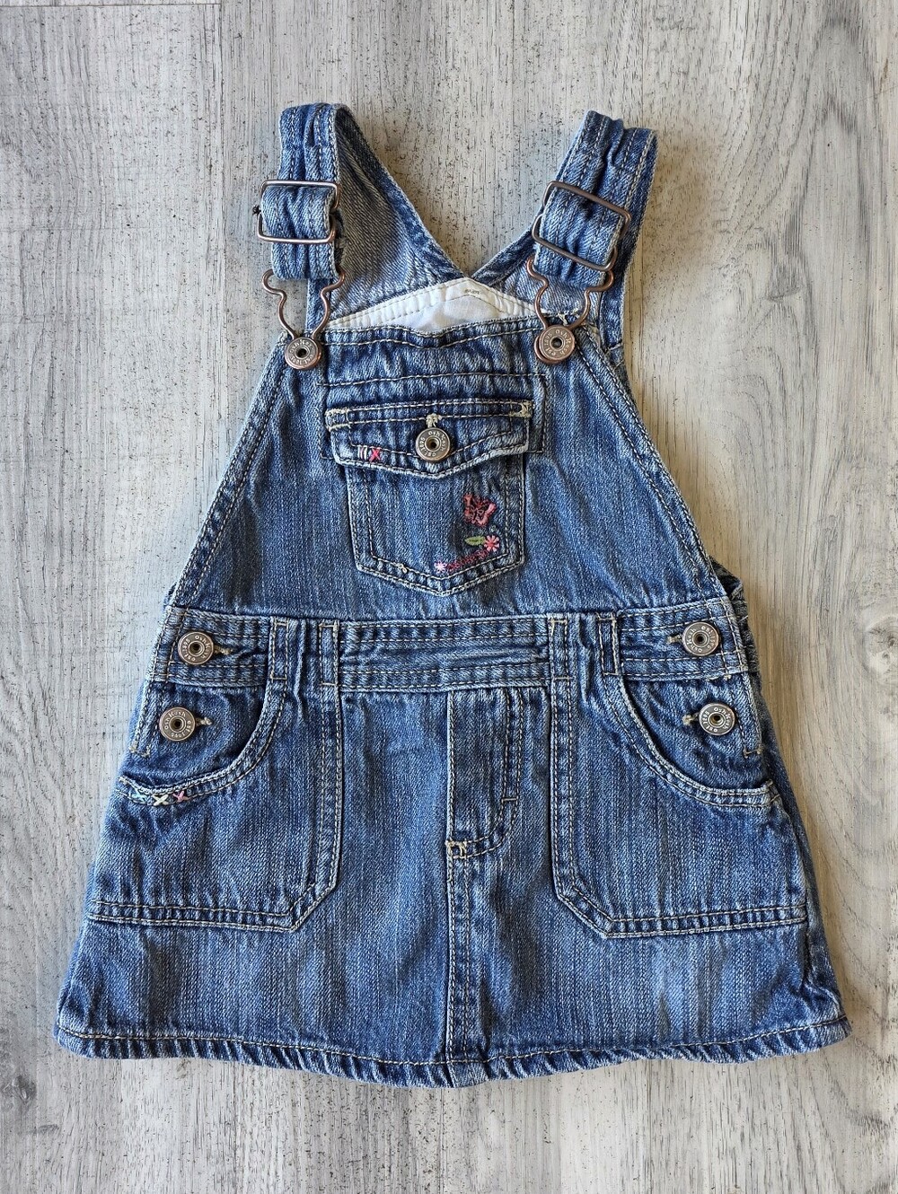 OshKosh B’gosh Girls 2T Embroidered Denim Overall Dress